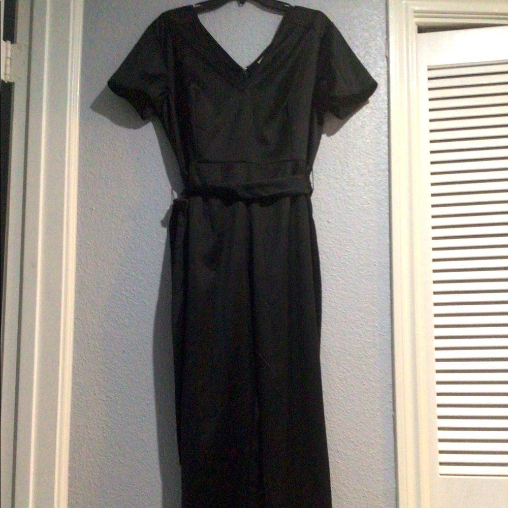 Satin Black Belted Jumpsuit